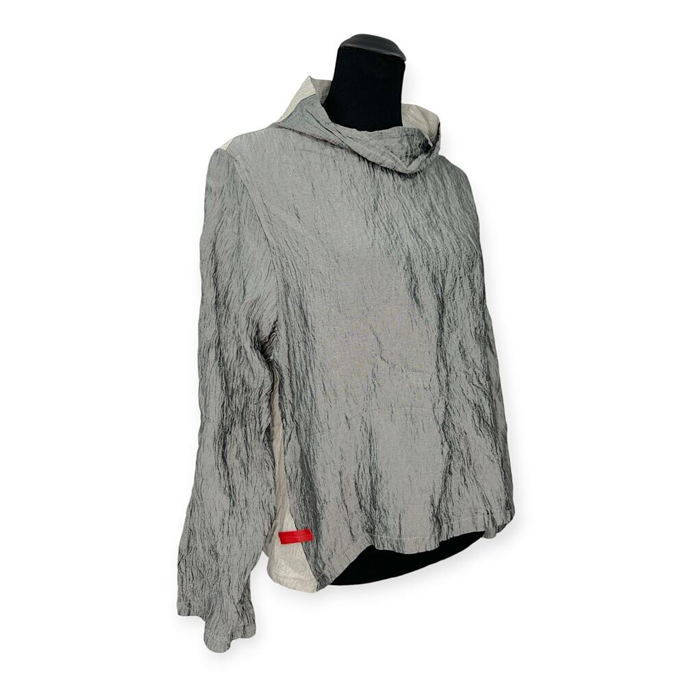 KIYO | M | Crushed Rayon Two-Tone Stainless Cowl Neck Lightweight Pullover Top